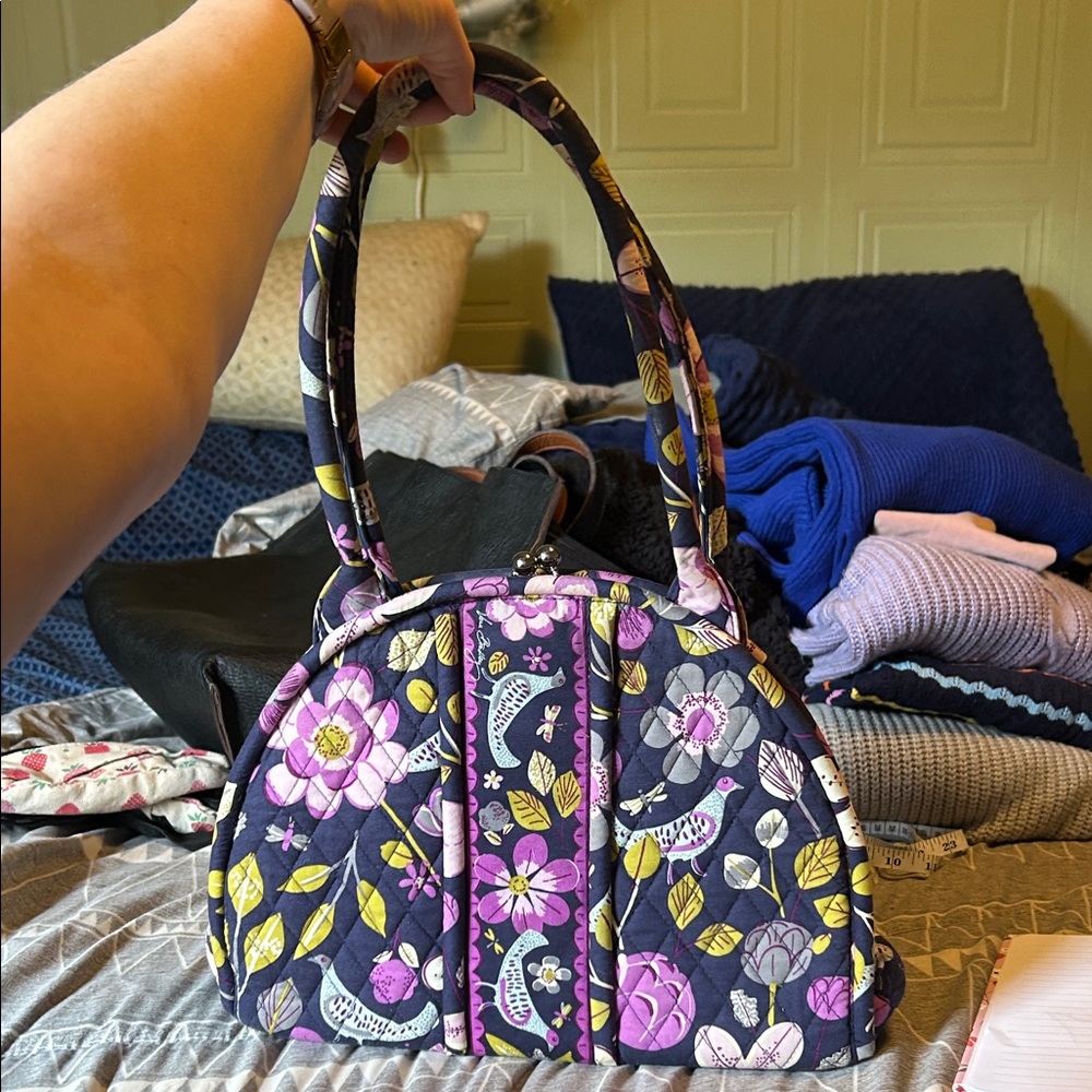 RARE Vera Bradley Floral Nightingale Kisslock Satchel Eloise Kiss N Lock Purse - Picture 8 of 8